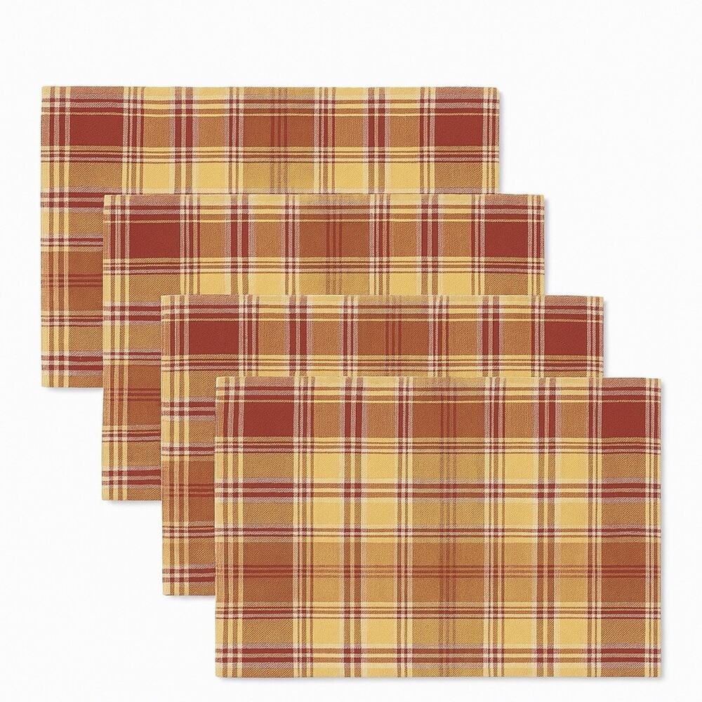 Williams Sonoma Autumn Plaid Placemats Set of 4 Cotton Fall Thanksgiving Decor